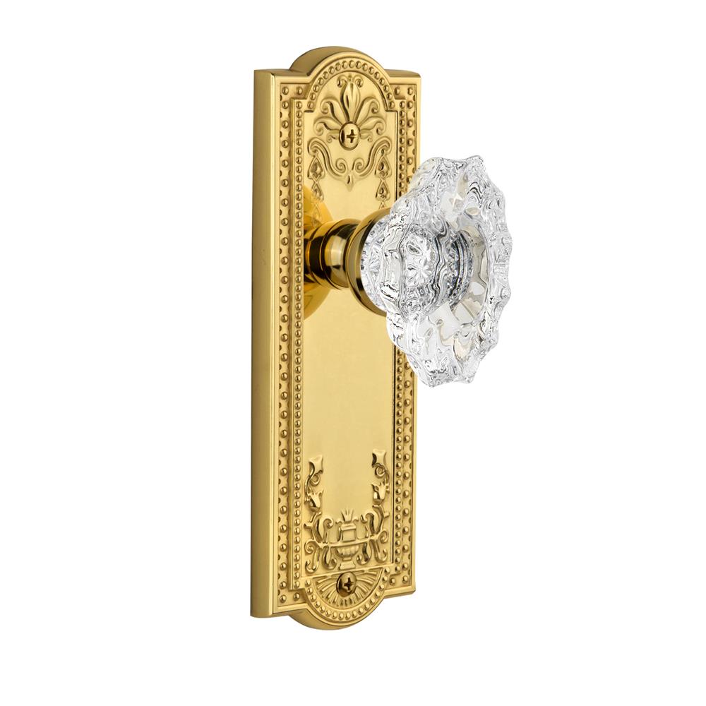Grandeur by Nostalgic Warehouse PARBIA Complete Passage Set Without Keyhole - Parthenon Plate with Biarritz Knob in Polished Brass